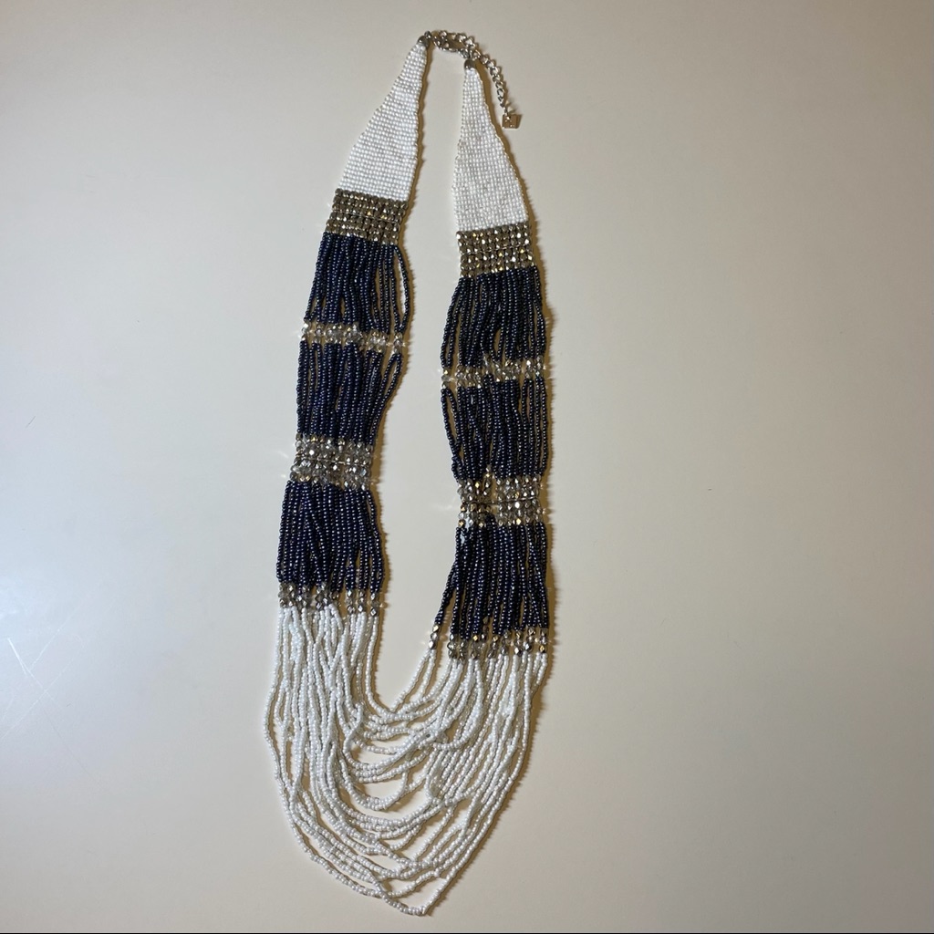 Mykonos White Blue Silver Beaded Necklace